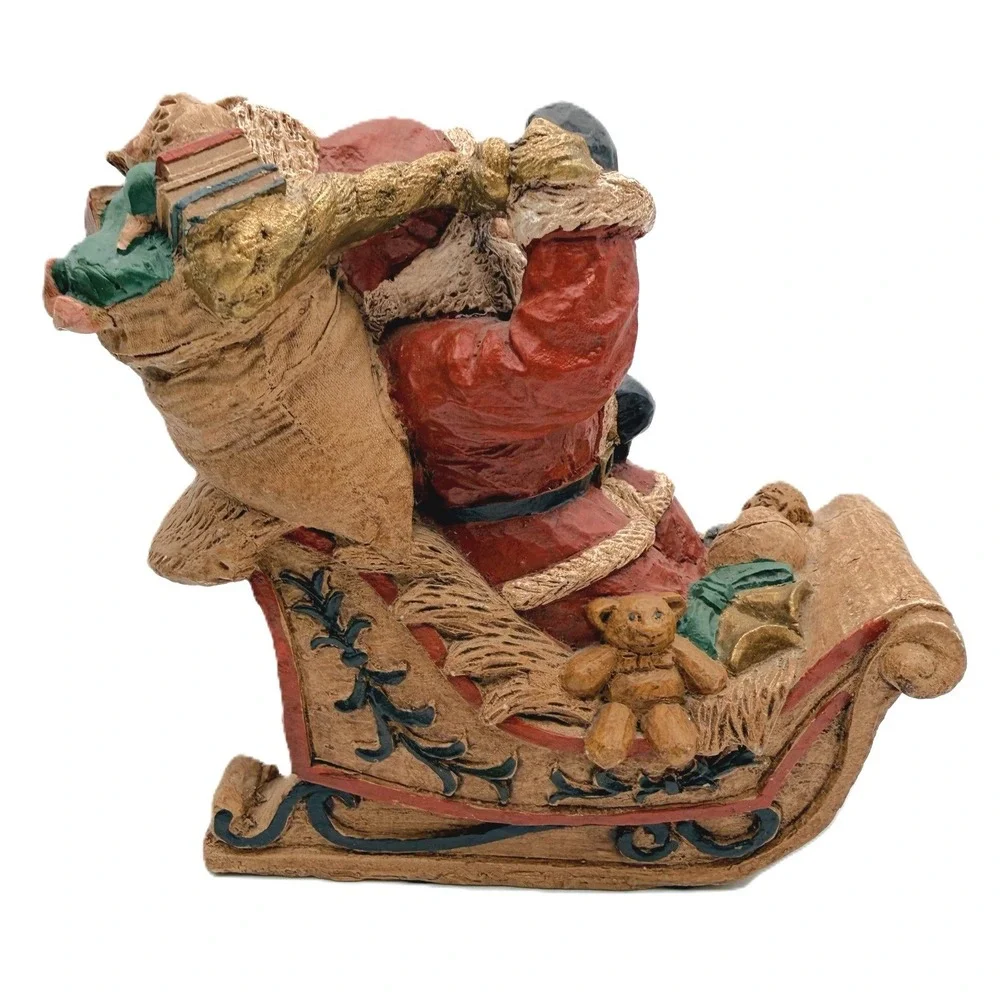 Artist Santa & Sleigh of Toys Hand Painted Figurine Andrea Sibert Krabbe Vtg '87